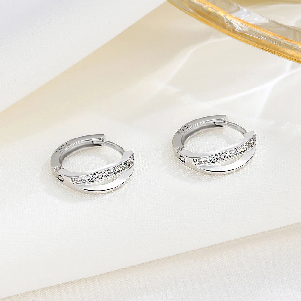 Personalized 925 Sterling Silver Flash Drill Geometric Earring Simple CZ Diamond Ear Hoop for Women