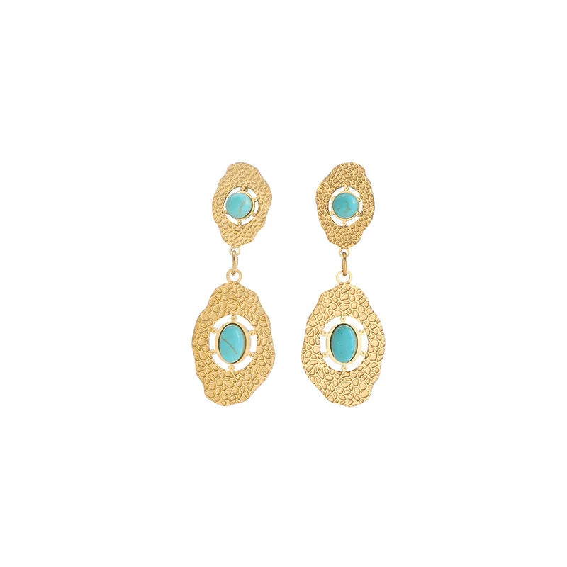 Christmas Gifts New Fashion Wholesale Luxury Moroccan Women's Wedding Jewelry Stainless Steel Natural Stone Pendant Earrings