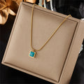 Wholesale Fashion Jewelry Retro Stainless Steel Simple Thread Chain Block Turquoise Pendant Necklace