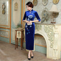 T0029 Wedding Embroidery Improved Fashion Long Velvet Cheongsam Vintage Standing Collar Tang Dress