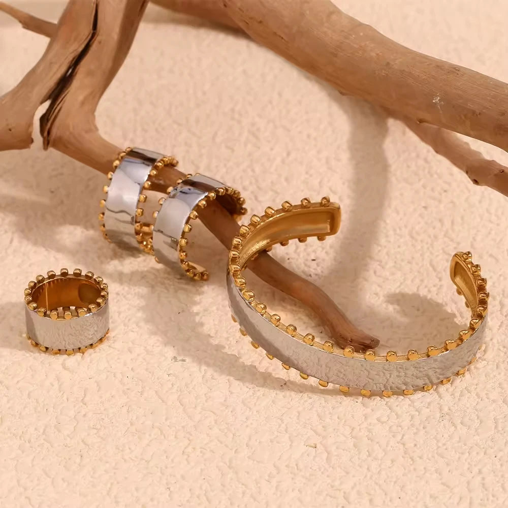 Fashion Jewelry Set Double Color Bead Jewelry 18k Gold Plated Jewelry 316L Stainless Steel Bangle