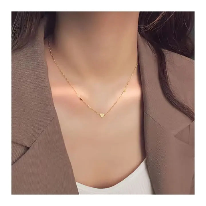 HOVANCI Minimalist Jewelry Love Heart Necklace Stainless Steel Jewelry 18K Gold Plated Clavicle Chain Necklace