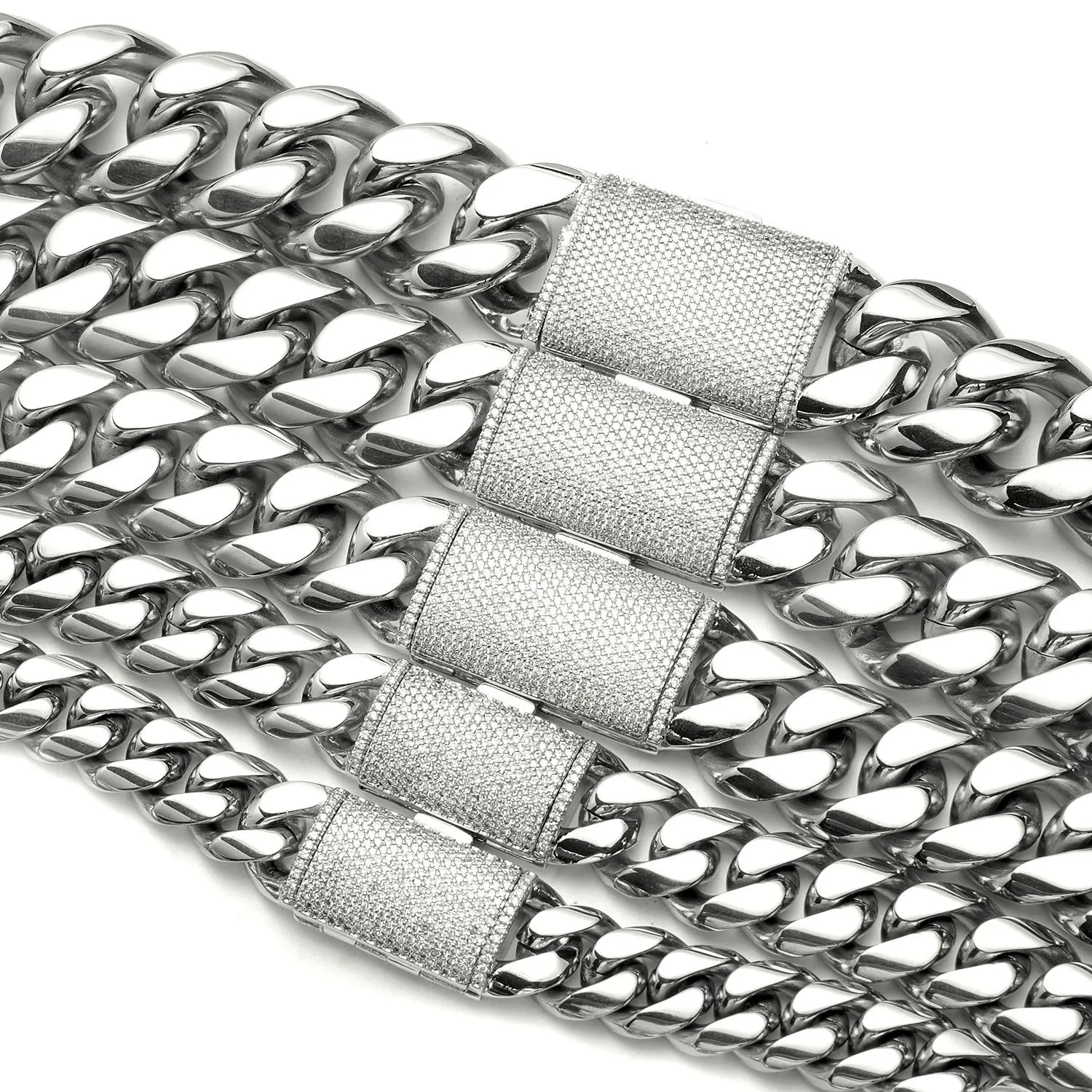 12mm14mm18mm20mm22mm Cuban Chain Stainless Steel Natural Micro-inset Zircon Buckle Polished Chain