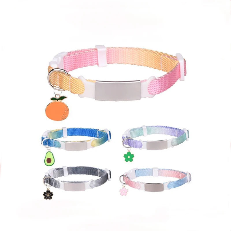 Luxury Gradient Color Custom Cat Collar Soft Silicone Anti-Loss Safety with Tactical Style Print Adjustable Nameplate