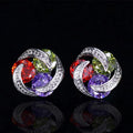 Huitan AAA Cubic Zirconia Stud Earrings Women Round Crystal Girl Ear Studs Multicolor Fashion Jewelry