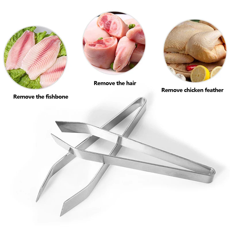 Kitchen Gadget Stainless Steel Precise Tongs Pliers Remover Tool Fish Bone Chef Tweezers