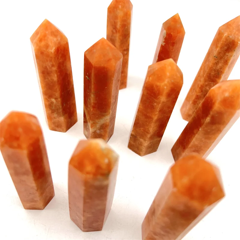 Sunstone Natural Golden Crystal Polished 6 Sides Obelisk Sunstone Tower for Healing