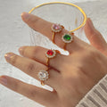 Luxury Shiny 18K Gold Plated Zircon Ring Stainless Steel Fashion Jewelry Diamond Ring