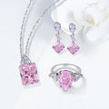 Hot Sale Pear pink Cz Ring Silver S925  Fancy Drop Earrings Amerian Cubic Zirconia Jewelry Set with Good Price