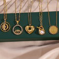Wholesale Retail 18K Gold Plated Pretty Different Style Stainless Steel Pearl Zircon Stone Shell Pendant Necklaces Jewelry