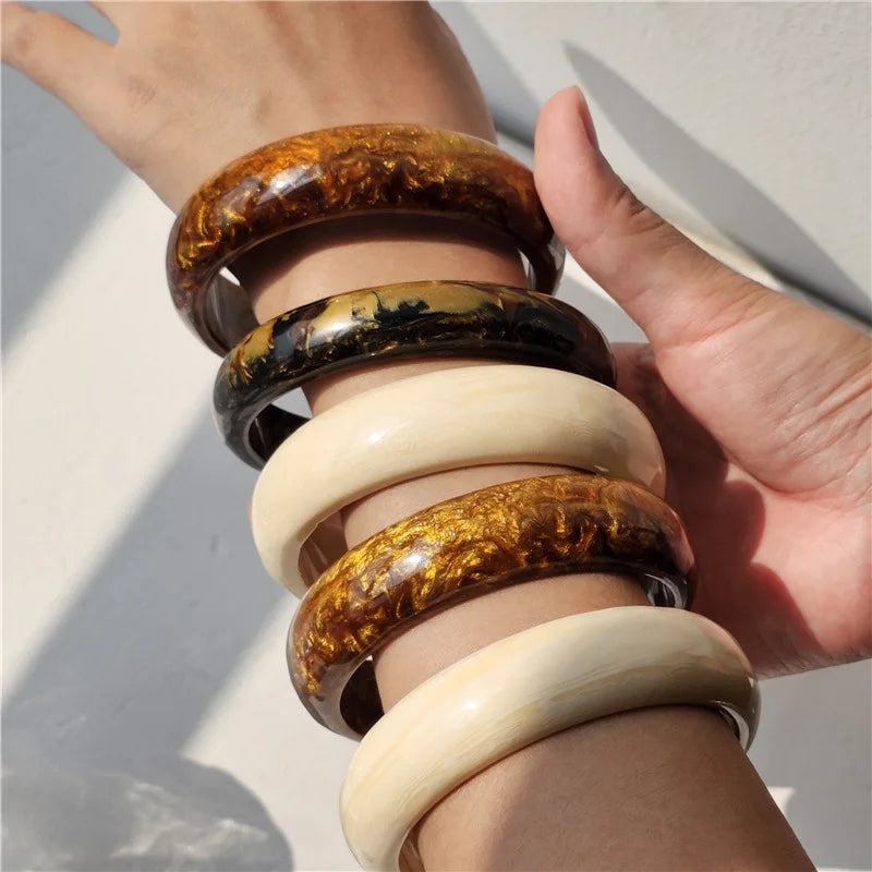 Vintage Large Resin Bangle Bracelet Widened Geometric Arc Bangle Boho Bangle Jewelry Gift for Her