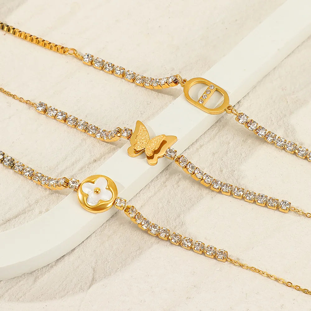 Waterproof Fashion Jewelry Trendy Style Popular Stainless Steel 18k Gold Zircon Women Bracelets