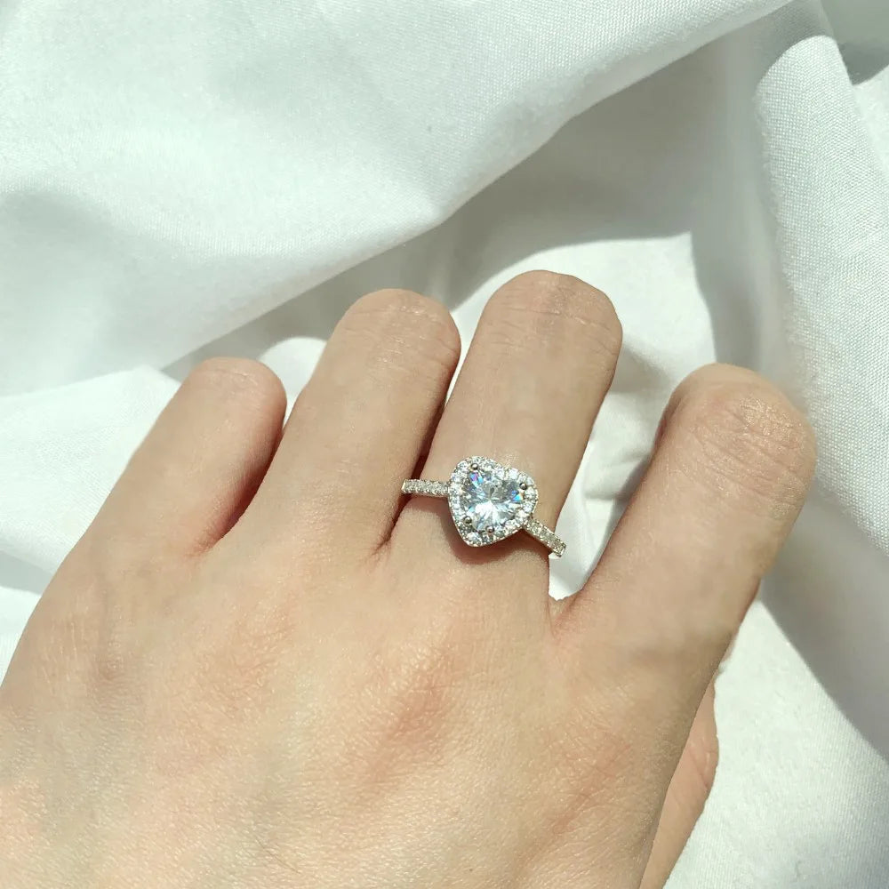 New Design 1CT D Color VVS1 Adjustable 925 Sterling Silver Heart Shaped Engagement Wedding Moissanite Zircon Women Rings