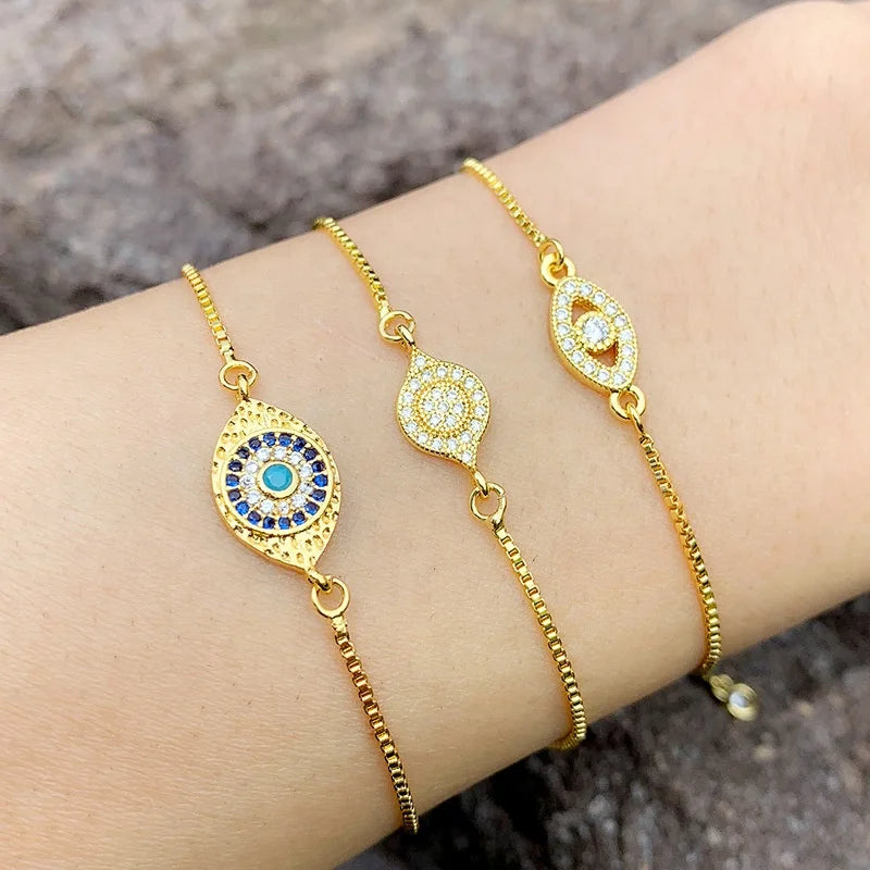 2020 New Fashion Plated 18k Gold Zircon Evil Eye Charm Bracelet Women MegaBDM