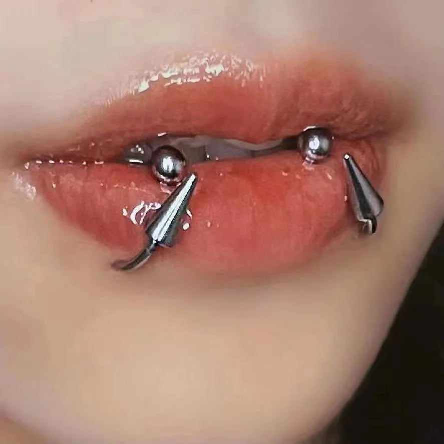 Cool Punk Devil Horseshoe Body Piercing Unisex Stainless Steel Cone Lip Ring External Thread Surgical Steel Unique Stylish