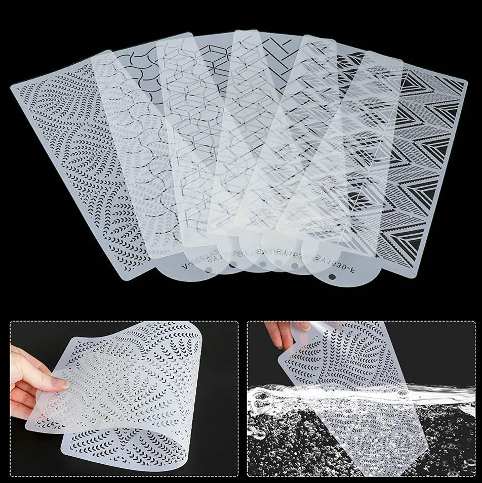 Reusable Non-stick Eco-Friendly Rectangle Decorative Flower Edge Tools Cake Decorating Stencils Floral Templates Printing Hollow