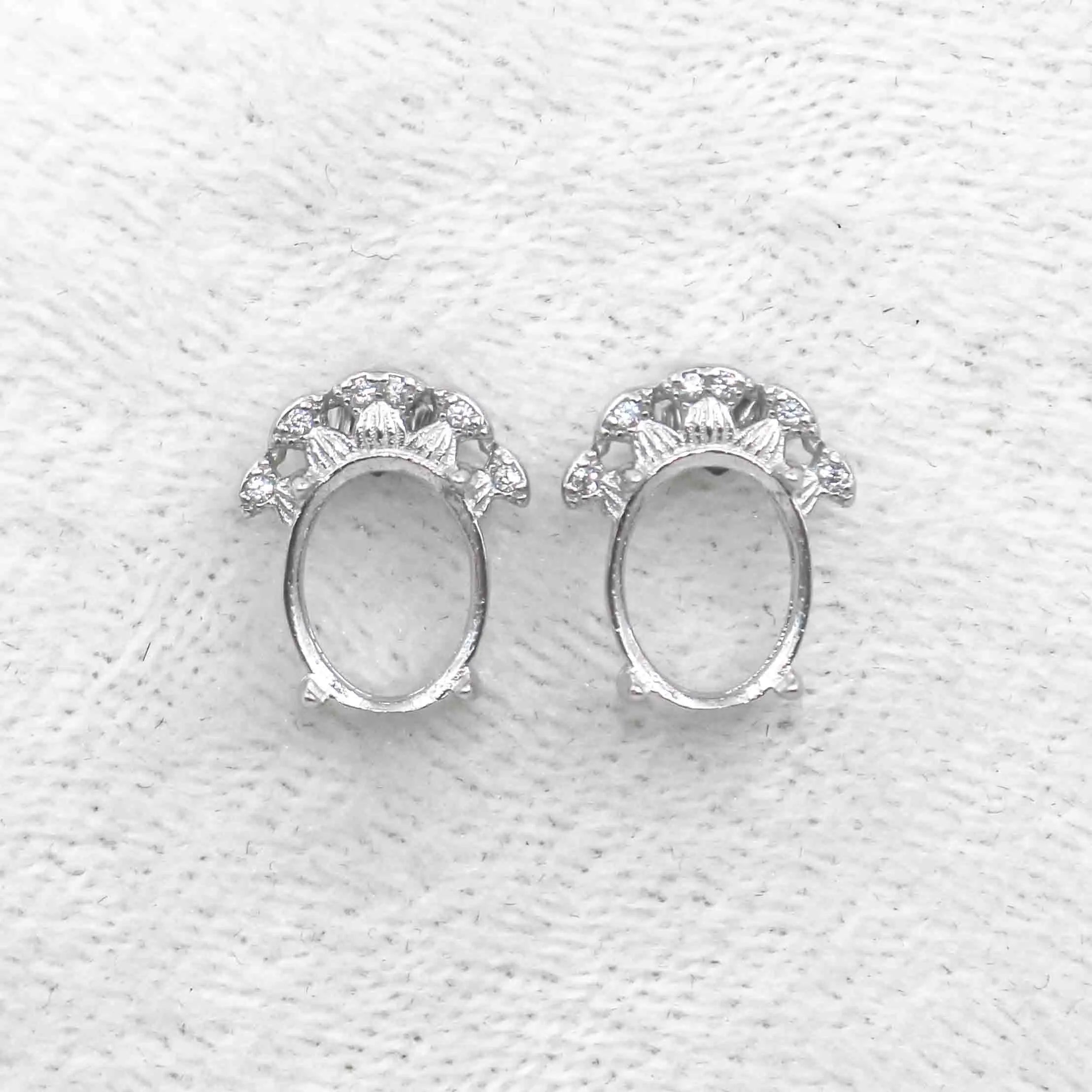 Sterling Silver 8*10mm Semi Mount Stud Earring Empty Support Blank Claws Setting S925 Base Without Center Stone for DIY Inlay