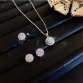Trendy 3Pcs/Set Round Cubic Zircon CZ Stud Earrings Bling Rotatable Iced Out Geometric Pendant Necklace Jewelry Set for Women