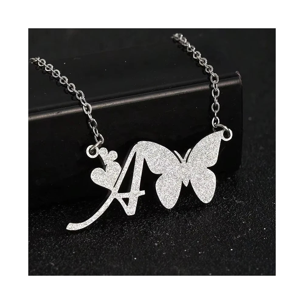 NEWNORTH 26 Love Letter Classic Party Stainless Steel 18K Gold Plated Matt Heart Butterfly Initial Letter Pendant Frosted