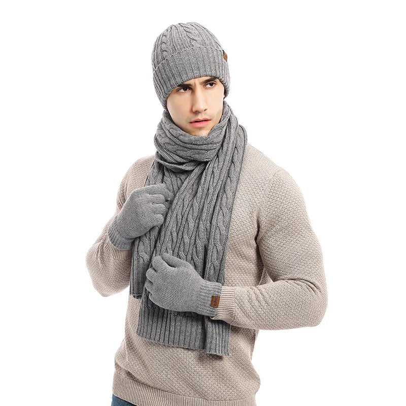 2026 Custom Winter Wool Cable Knit Beanie and Scarf Gloves Three Pieces Set