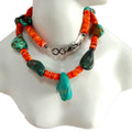 100% Natural Turquoise and orange spiny gemstone Beads  925 Sterling Silver Necklace