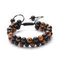 2PCS Natural Stone Bracelets Men and Women Black Lava Rock Bracelet Tiger Eye Gemstone Yoga Essential Oil Bracelet