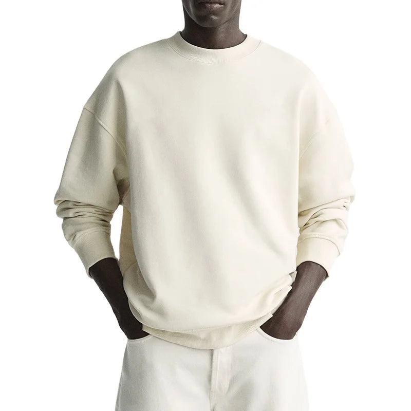 Custom Crew Neck Sweatshirt Streetwear 100% Cotton Oversized Drop Shoulder Heavyweight Rib O-neck Sweatshirt for Men