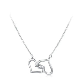 Fashion Simple love Clavicle Chain 925 Sterling Silver Rhodium Plated Hollow Double Heart Shaped Interlocking Pendant Necklace