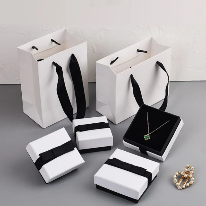 Fashion Black Bow Jewelry Box Gift Set Ring Earrings Necklace Bracelet Handbag Accessories Packaging Box