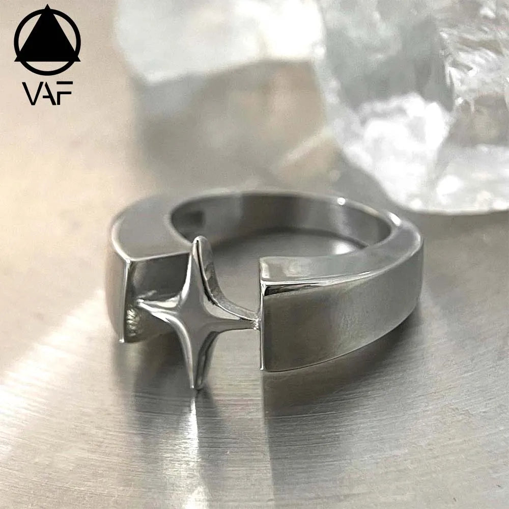 VAF New!! ! Popular Trend Cross Star Ring Stainless Steel Fully Polished No Rust No Fading Permanent Ring Kreuz-Stern-Ring
