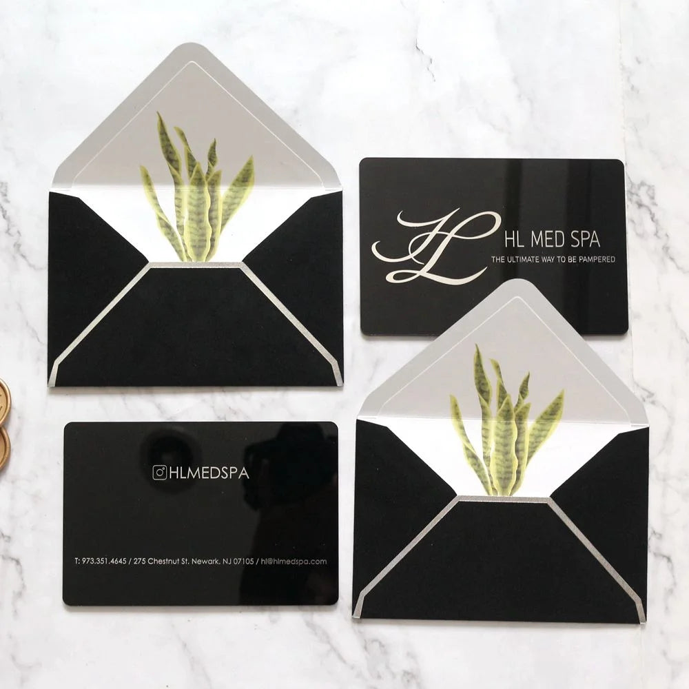 LOGO Customized Printed Eco-Friendly Black Acrylic Business Card Thank You Card with Velvet Envelope