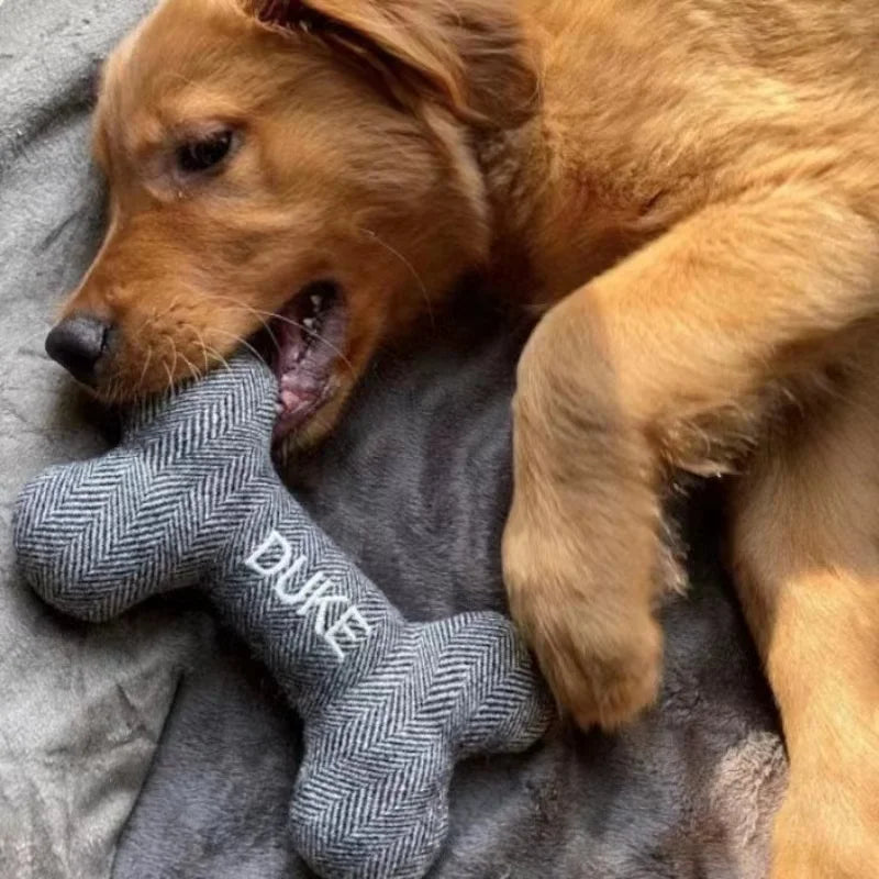 Embroidered Logo Dog Chew Toy Durable Bone Shaped Pet Interactive Toys for Training Fashion Sport Style Fabric Dog Toy