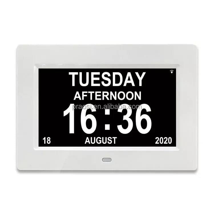 Table Stand Wall Hang 7" LCD Large Display Dementia Digital Calendar Clock With Medication Alarm