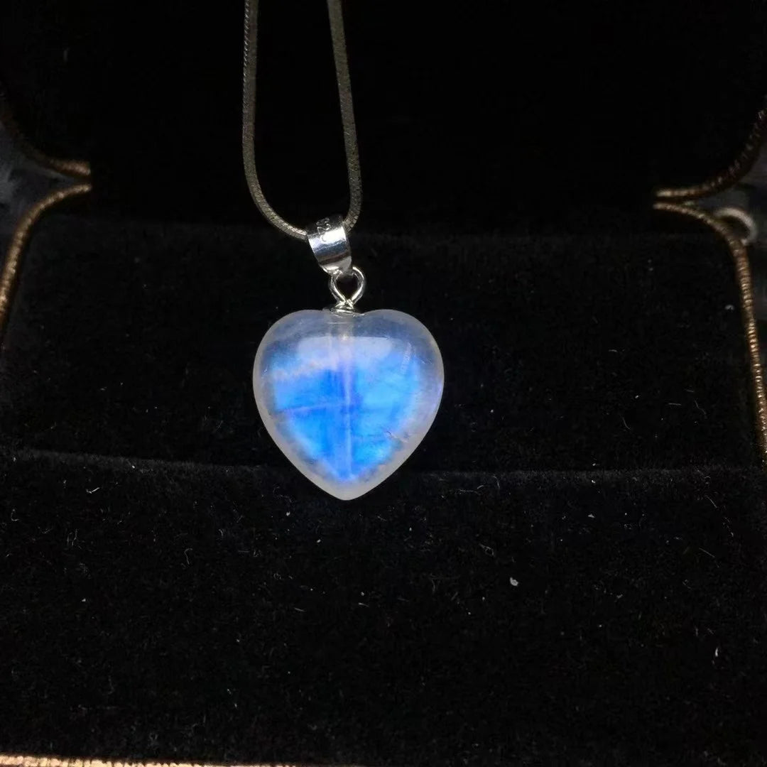 Handmade Chakra Healing Crystal Natural Blue Moonstone 925 Sterling Silver Pendant for Calm Mind and Relieve Tension