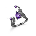 C7873 Abiding Special Tribal Myth Design 925 Sterling Silver Black Gun Plated Natural Amethyst Open Ring