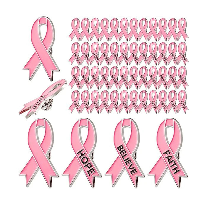 October Charms Metal Detection Saves Lives Crossed Hats Brooch Custom Pink Ribbon for Badge Breast Antique Imitation