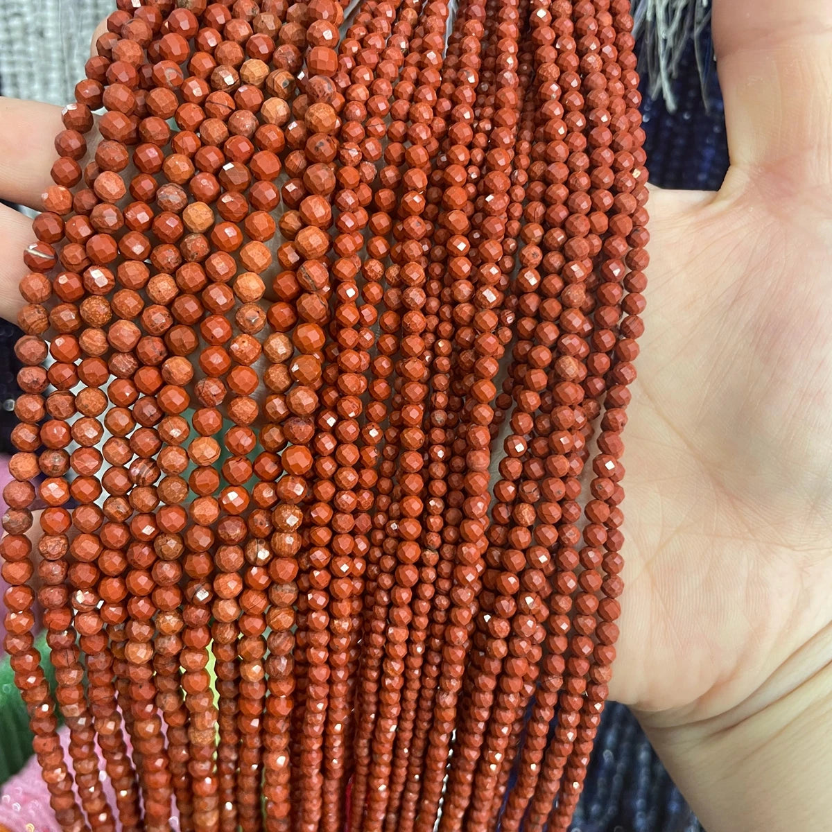 2mm 3mm 4mm Round Faceted Red Jasper Seed Beads Stone Loose Strand  Spacer Beads for DIY Jewelry Making Bracelet Necklace