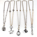 Women Ethnic Jewelry 8MM  Crystal Glass Chain Necklace Alloy Cross Circle Connect Glass Star Drop Pendant Necklace