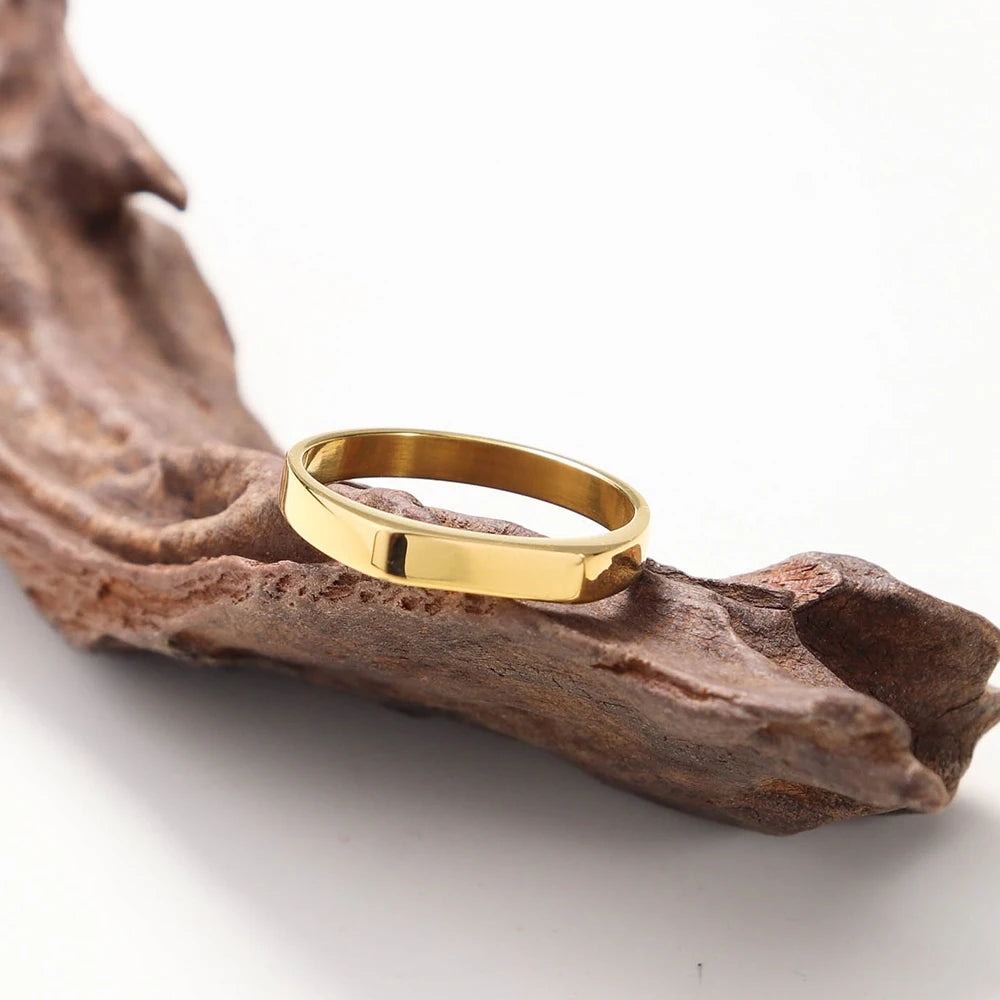 Chris April 316L Stainless Steel Personality baguette Shape Signet Ring Gold Plated
