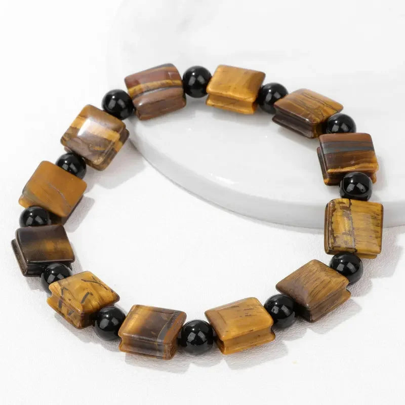 Natural Stone Tiger Eye Green Aventurine Bracelet for Men Square Design Energy Crystal Beads Bracelet Couple Jewelry Male