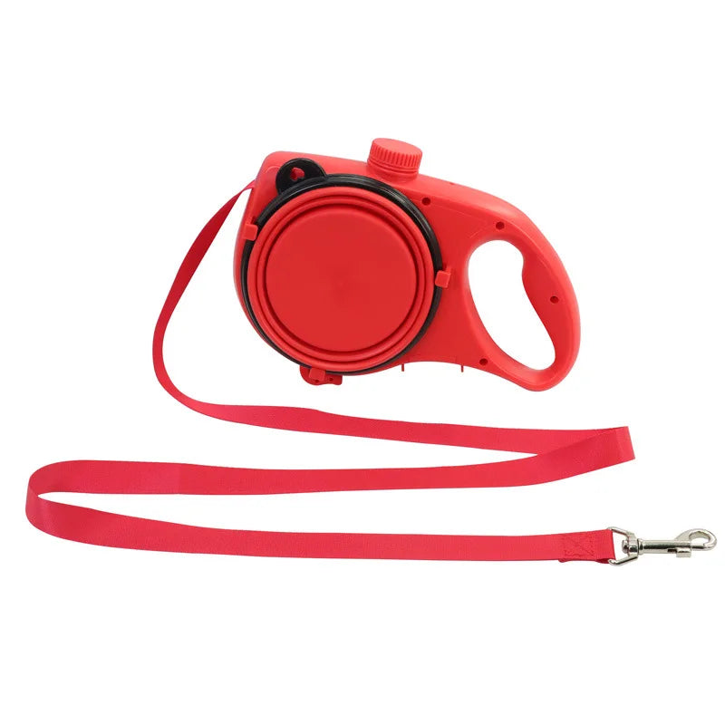 4-in-1 Durable Water Bottle Bowl Nylon Dog Leash with Poop Bag Dispenser Extending Puppy Walking Running Leads