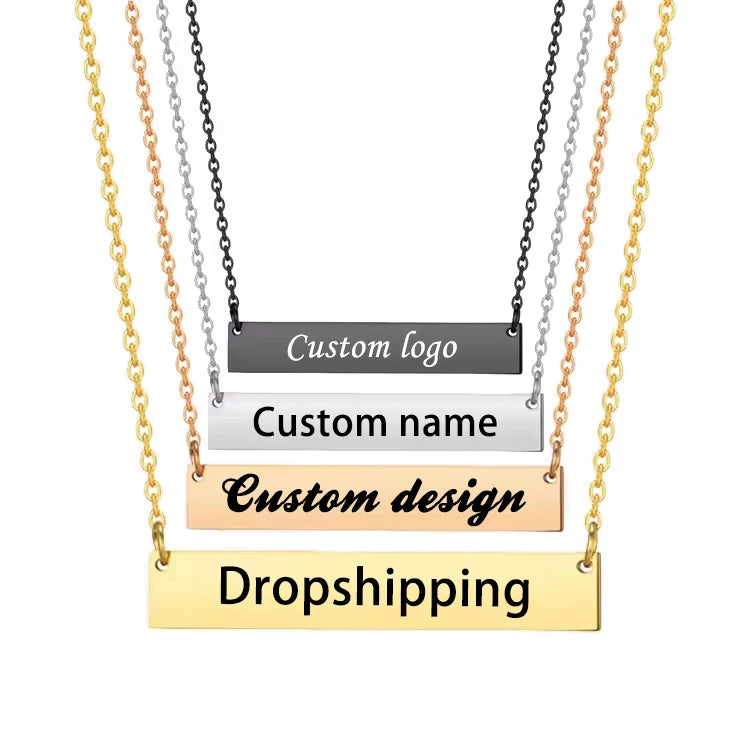 NEWNORTH Custom Name Necklace Stainless Steel Jewelry Gold Waterproof Personalized Engraved Custom Name Bar Necklaces for Women