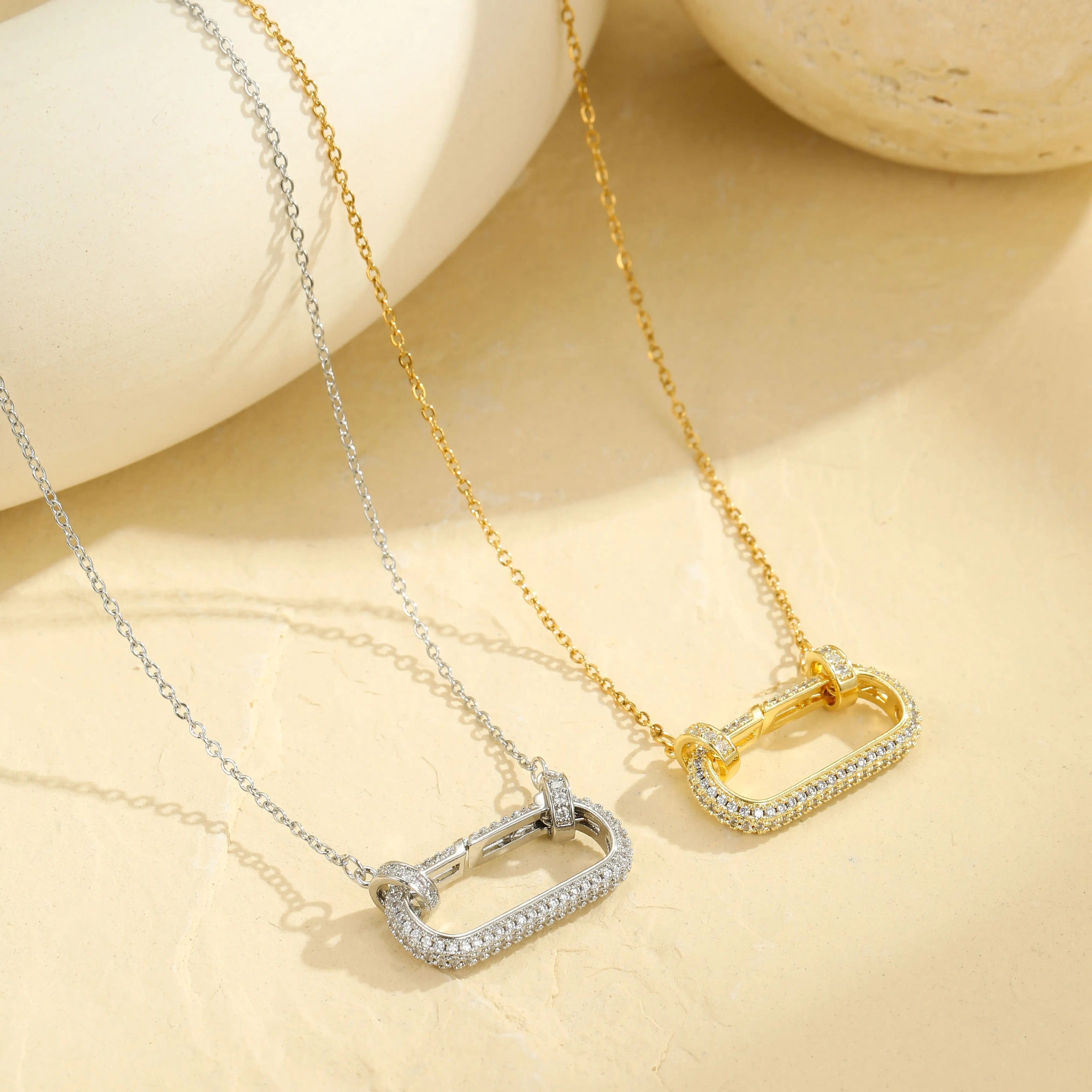 Hawaiian Jewelry Gold Plated Vermeil Diamond CZ Rectangle Pendant Chain Necklace for Mother's Day Gifts