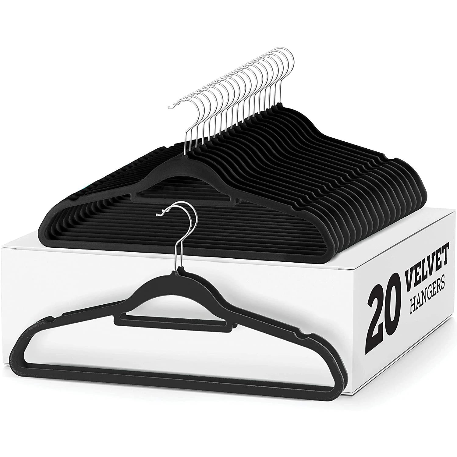 Black Velvet No-slip Clothes Hangers 360 Degree Swivel Heavy Duty Coat Hangers with Tie Bar for Space Saving