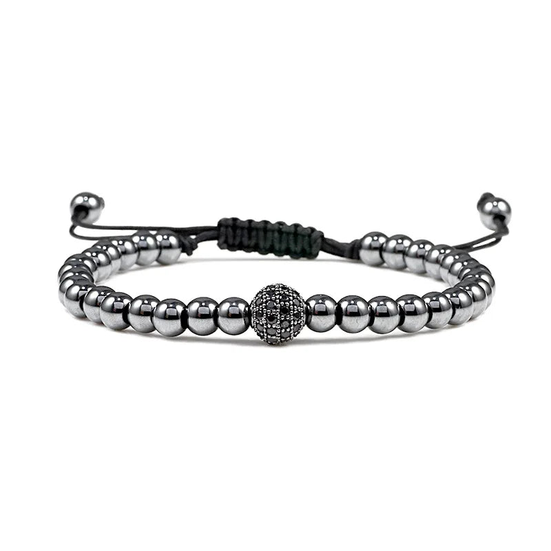 Simple Handmade Woven Gold/Silver/Rose Gold/Black 5mm Small Copper Bead Diamond Inlaid Round Ball Zircon Ball Bracelet for Men