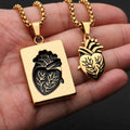 New Style Heart Shape Hiphop Necklace Fashion Gold Plated Stainless Steel Couple Nameplate Heart Pendant Necklace for Men