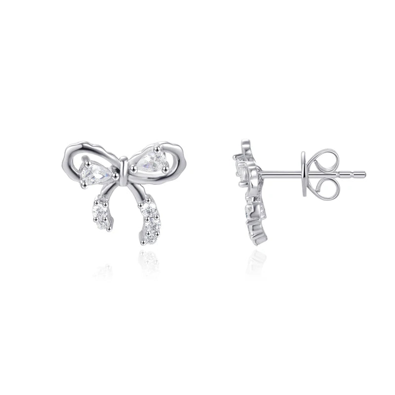 Kirin Hypoallergenic 925 Sterling Silver Zircon Stud Earrings Nickel Free Bowknot Design Trendy Wedding Jewelry