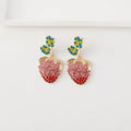 Summer Trendy Strawberry Fruit Earrings Women Pink Rhinestone Crystal Strawberry Stud Earrings Jewelry