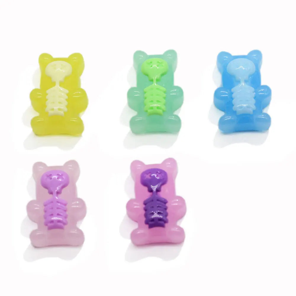 100Pcs New Resin Cute Mixed Gummy Skeleton Bear Flat Back Cabochon Scrapbooking Hair Bow Center Embellishments DIY Accessories