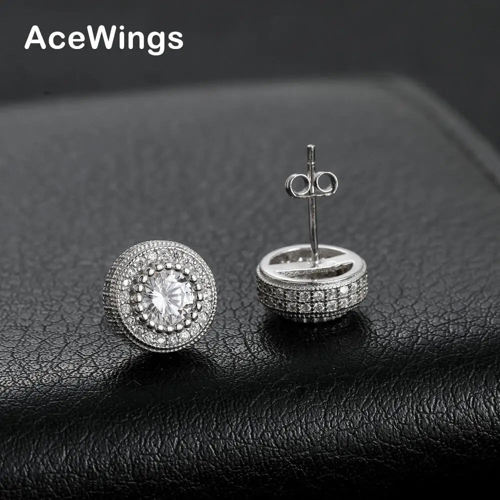 SE001 925 Sterling Silver Earrings Men and Women Stud Earring Hip Hop Jewelry Gift